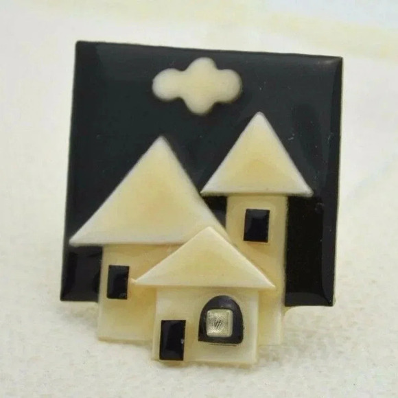 Vintage HOUSE PINS BY LUCINDA Mixed Materials Pin - Picture 1 of 2